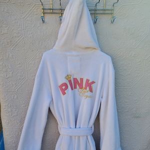 PINK Rock Royalty white soft fuzzy bathrobe
